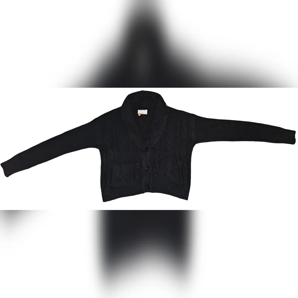 Pilcro Anthropologie Womens Black Shawl Cable-knit Button Cardigan Size Small - Picture 8 of 16